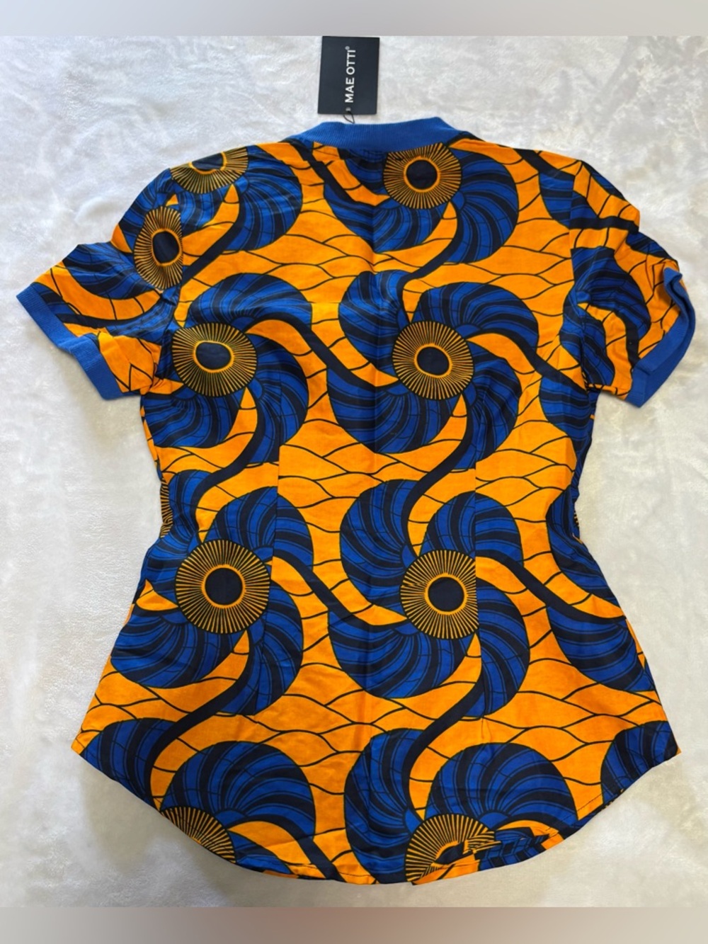 NWT Mae Otti Ankara African Wax Print Polo Top Blue Orange Small - Picture 5 of 10